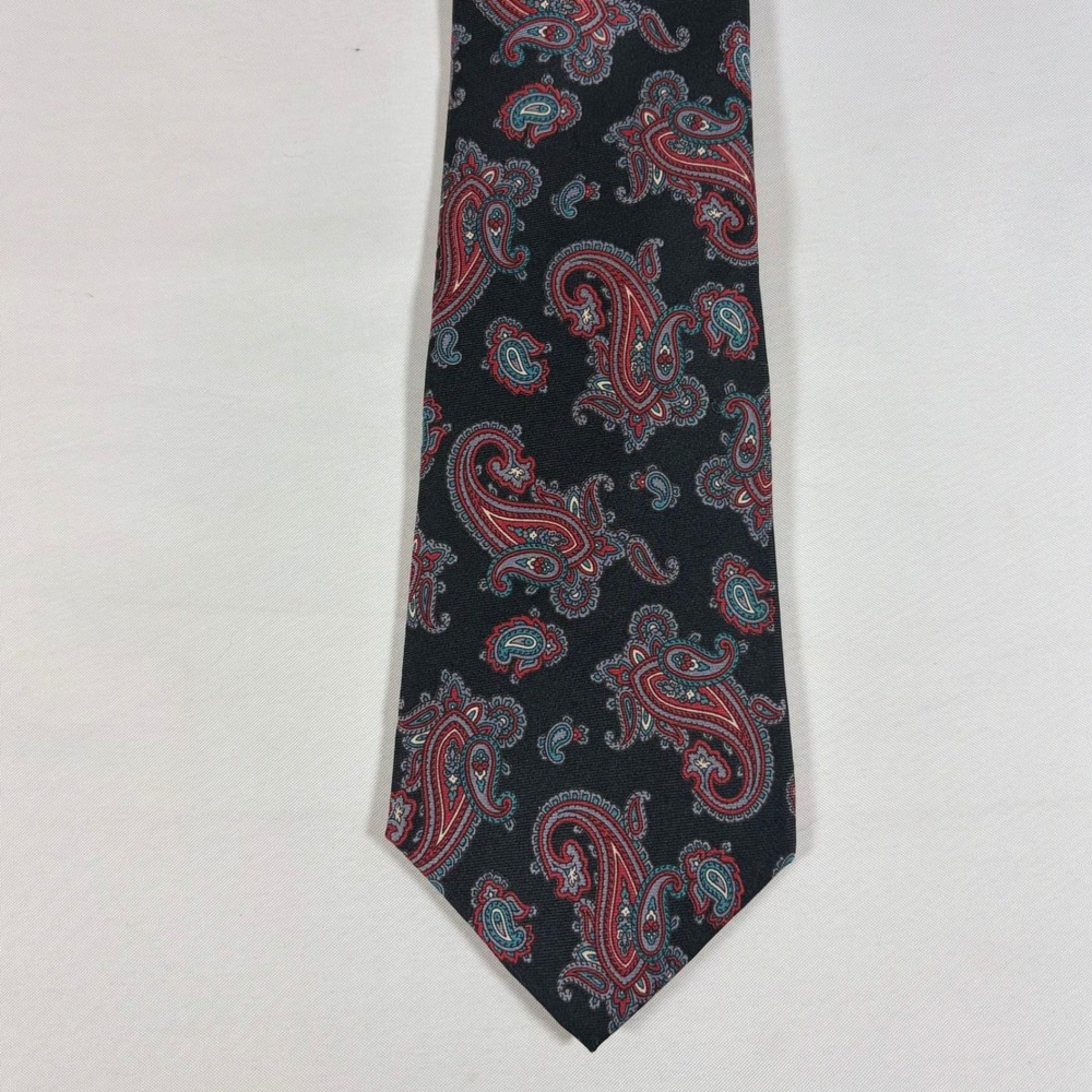 Christian‎ Dior Vintage 90s Silk Paisley Tie Red Teal Black Preppy Dark Academia